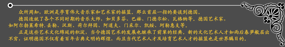 眾所周知，歐洲是孕育偉大音樂(lè)家和藝術(shù)家的搖籃。那么首屈一指的要談到德國(guó)。