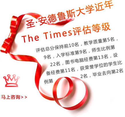 圣?安德魯斯大學(xué)近年The Times評估等級 
	評估總分保持前10名，教學(xué)質(zhì)量第5名，科研質(zhì)量第9名，入學(xué)標(biāo)準(zhǔn)第9名，師生比例第22名，圖書電腦經(jīng)費(fèi)第13名，設(shè)備經(jīng)費(fèi)第11名，獲榮譽(yù)學(xué)位的學(xué)生比例第2名，畢業(yè)去向第2名